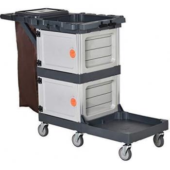 HOMCOM Carro de Limpieza Profesional Carrito Duradero con 6 Ruedas 2 Cajas de Almacenaje Estante Abierto Bolsa de Basura con Tapa 131x56x93 cm Marrón
