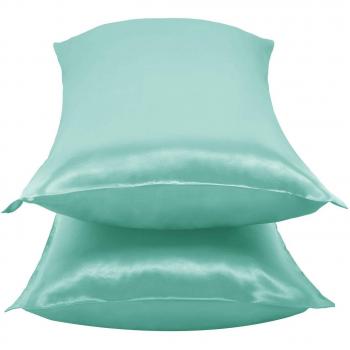 Duerer Fundas de Almohada satén Sedoso estándar para 2 Piezas, con Cierre de sobre, Muy Liso Suave de 100% Microfibra, Belleza Facial, Cuidado de la Cara, hipoalergénico - 50x76cm, Azul Turquesa