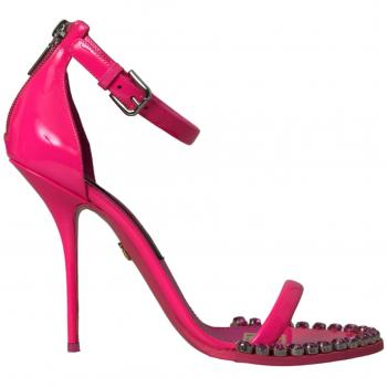 Dolce & Gabbana Pink Leather Crystal Heels Sandals Shoes - EU39/US8.5