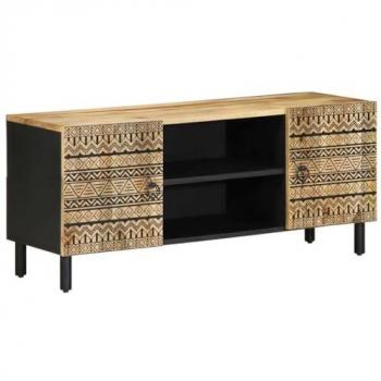 Mueble de TV madera maciza de mango rugosa negro 105x33,5x46 cm