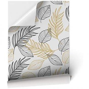 DON LETRA Papel Adhesivo de Hojas para Muebles y Pared, 45x200cm, Vinilo Auto-Adhesivo, Material Impermeable y Resistente, Fondo Blanco, VNL-064-M2