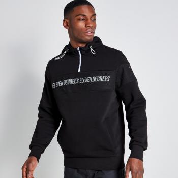 Sudadera con Capucha de Cierre Cuarto con Superposición de Malla - XXL - Negra