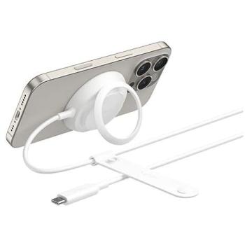 Cargador Inalámbrico Belkin UltraCharge Qi2 25W con Soporte y Cable USB-C Blanco