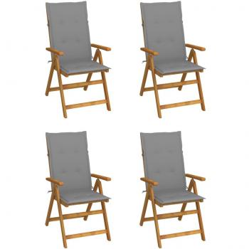 Reclining Garden Chairs Set of 4 with Cushions, Solid Acacia Wood