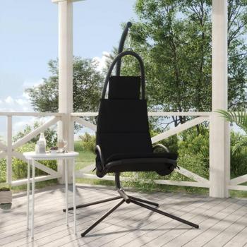 Silla colgante de jardín vidaXL con cojín de acero y tela Oxford, color crema, negro y gris oscuro