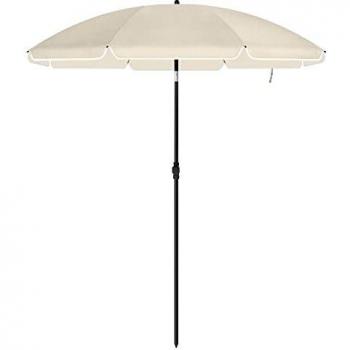 Sombrilla de Playa Portátil Beige con Protección Solar UPF 50+ y Ventilación, Ø 200 cm