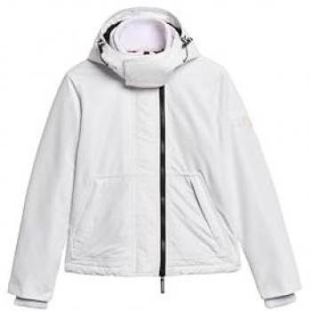 Chaqueta cortavientos con capucha de montaña Superdry para mujer, blanca, tamaño XL, poliéster reciclado y sostenible