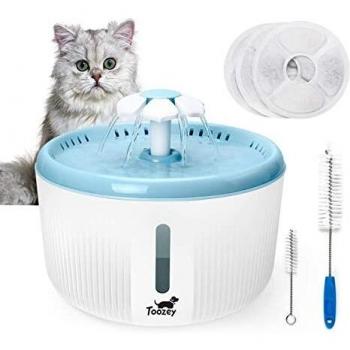 Toozey Fuente para Gatos - Bebedero Gatos con luz LED con Interruptor, 3 Filtros y 2 Cepillos de Limpieza - Super Silenciosa