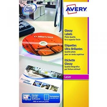 Avery España L7767-40 - Pack de 40 folios de etiquetas brillantes, 210 x 297 mm, color blanco