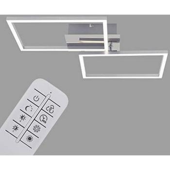 Plafón LED Dimmable Briloner 3149-018 con Control Remoto, Dos Cuadrados, 50x38,8x7,8 cm, Acabado en Cromo, Función de Luz Noct