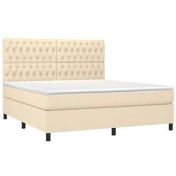 Cama Box Spring con colchón y luces LED, tela crema, 180x200 cm