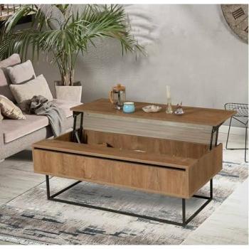 Mesa de café Alhina, mesa de centro baja con revistero para sofá, estante de sala de estar, 120x60x43 cm, nogal y negro