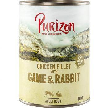 Purizon Adult Grain-Free Wet Dog Food - Game & Rabbit with Pumpkin and Blueberries (24 x 400g)