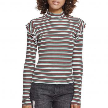 Urban Classics Ladies Rib Striped Volant Turtleneck L/s Camisa Manga Larga, Multicolor