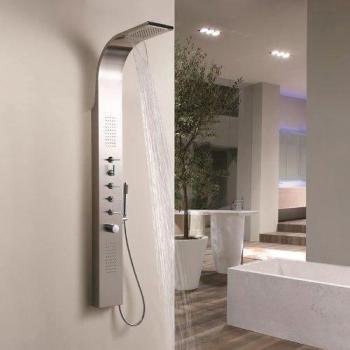 Hudson Reed 'Niagra' - Columna de Ducha Hidromasaje con Función Lluvia & Cascada - Panel Termostático en Acero Inox - Alcachofa Doble, Telefonillo & 2 Jets Integrados - Conjunto Grifería Multifunción