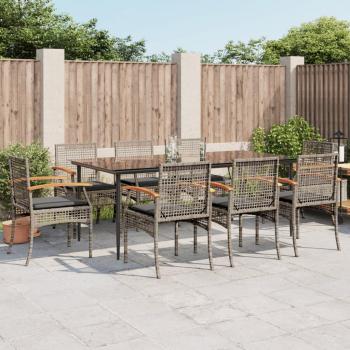 9-Piece Grey Poly Rattan Garden Dining Set with Cushions