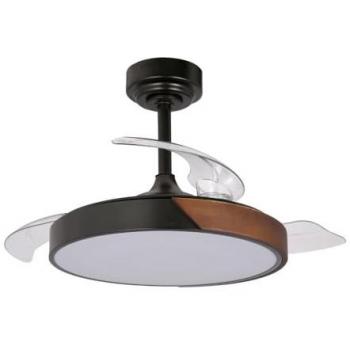 Ventilador de techo LED aspas retráctiles Taoro Mini 46W 5520 Lm CCT con Mando y Temporizador, color Negro