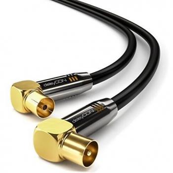 Cable de Antena HDTV 1m - 2x Conectores Angulados 90° - Blindaje 100 dB - Compatible con TV/Receptor - Conectores de Metal - Negro
