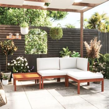 4-Piece Garden Lounge Set with Cream Cushions and Solid Acacia Wood