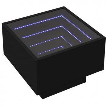 Mesa auxiliar con luz LED de madera ingeniería negra, dimensiones 40x40x30 cm