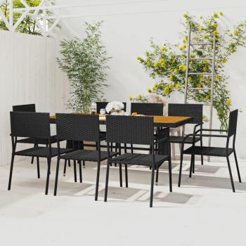 9-Piece Black Poly Rattan Outdoor Dining Set