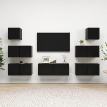 Set de muebles de salón TV 7 piezas madera ingeniería negro 80 x 30 x 30 cm
