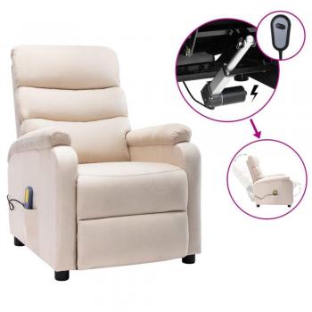 Sillón de masaje eléctrico y reclinable de tela crema vidaXL