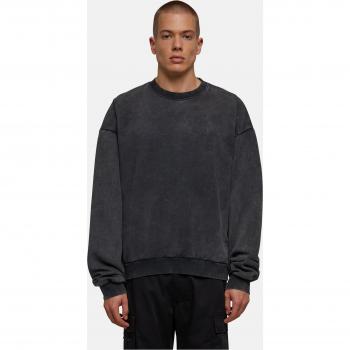 Jersey Crew de Felpa Negra con Efecto Acid Washed