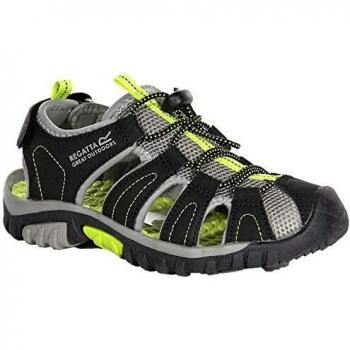 Regatta Kids' Westshore Lightweight Closed Toe Breathable Walking Sandals - Black Lime Green, Size: UK Junior 2