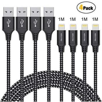IWAVION Cable Lightning,3ft/1m 4pack Cable iPhone Cargador iPhone Carga Rápida Nylon Trenzado Cable Lightning Compatible con iPhone XS MAX XR XS X 8 7 6 6S Plus SE 5S 5C 5, iPad Mini/Air, iPod