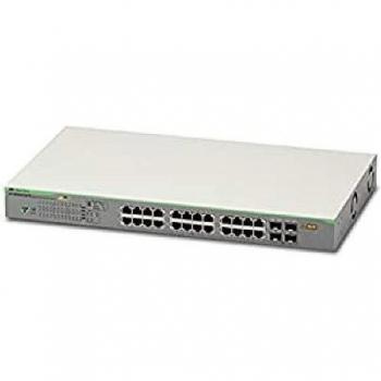 Allied Telesis 24 port 10/100/1000TX PoE+ plus 4 x 100/1000 SFP WebSmart Switch 185W PoE budget EU Power Cord