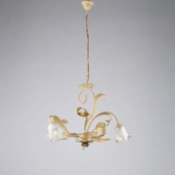 Lámpara Araña Rústica 3 Luces E14 en Hierro Forjado Color Marfil Decapado Estilo Shabby Chic
