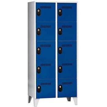 Armario de 5 Compartimentos Bajo Llave Köln Wolf 502609, Color Gris Claro y Azul Enzian, Altura de Compartimento Ajustable