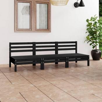 Juego de sofás de jardín 3 piezas de madera de pino maciza negra