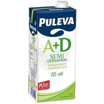 Puleva Leche Semidesnatada Enriquecida con Vitaminas A+D, Pack de 6 Briks de 1L - Total: 6L