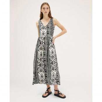 Vestido Largo de Gasa con Estampado Étnico Motivos