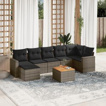 8-Piece Grey Poly Rattan Garden Sofa Set with Cushions