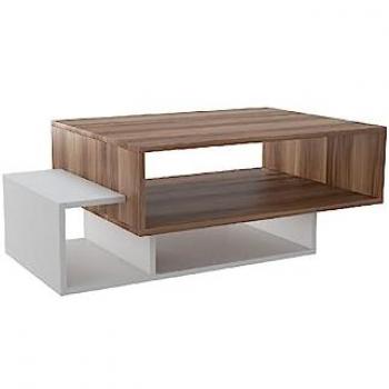 Mesa de Centro Elisa - Tablero Aglomerado de Melamina Blanco y Nogal - 100x60x35 cm
