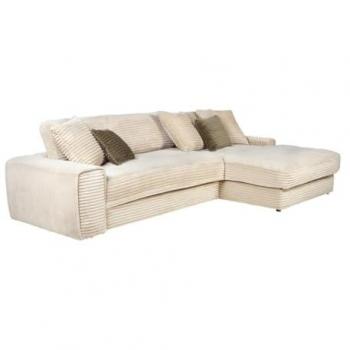 Sofá Esquinero Derecho de Pana Beige CALAZO - 5 Plazas, Firme y Desenfundable