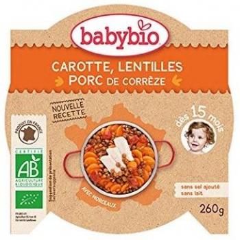 Babybio Organic Carrot Lentils Pork Meal for 15 Months and Older - 260g