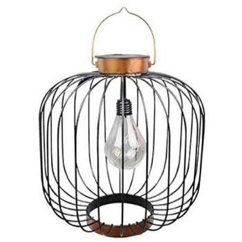 Farol Solar Decorativo Jaula Coco Metal Negro H35cm
