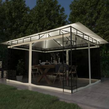 Cenador con mosquitera y luces LED 4x3x2,73 m crema 180 g/m²