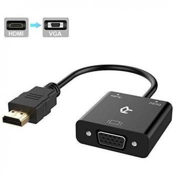 Rankie Adaptador HDMI a VGA, 1080P, con Audio 3.5 mm Cable y Micro USB Cable de Carga, Negro