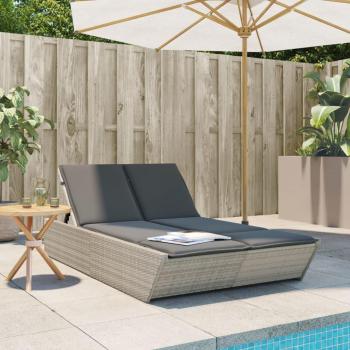 Tumbona Doble Polyrattan Gris Claro con Cojines