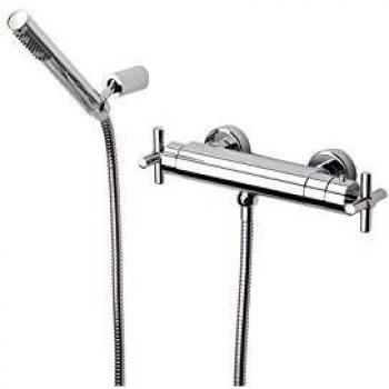 Roca Loft - grifo termostático exterior para ducha con ducha de mano, flexible de 1,50 m y soporte de duc . Griferías hidrosanitarias con montura cerámica. Ref. A5A0643C00