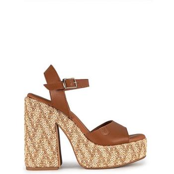 Sandalias de cuña de piel con cierre de hebilla
