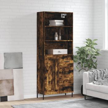 Aparador alto de madera contrachapada en color roble ahumado, dimensiones 69,5x34x180 cm, con 1 puerta de madera y 3 cajones, mueble de almacenaje para salón, buffet