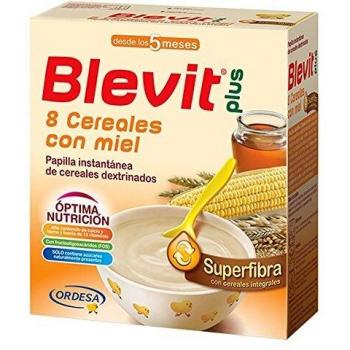 Blevit Plus Superfibra Papilla de 8 Cereales con Miel para Bebés, Sin Azúcares Añadidos - A partir de los 5 meses - 600g