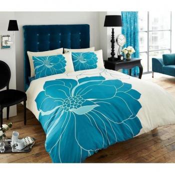 VIBRANCE Lujo cama doble edredón Juego de cama + fundas de almohada de color azul nuevo