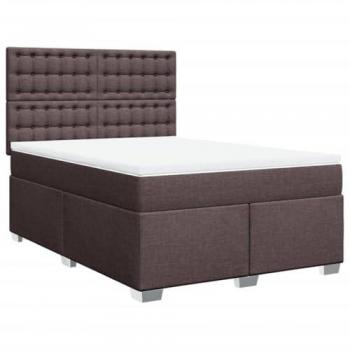 Cama Box Spring con colchón de tela marrón oscuro 140x200 cm
